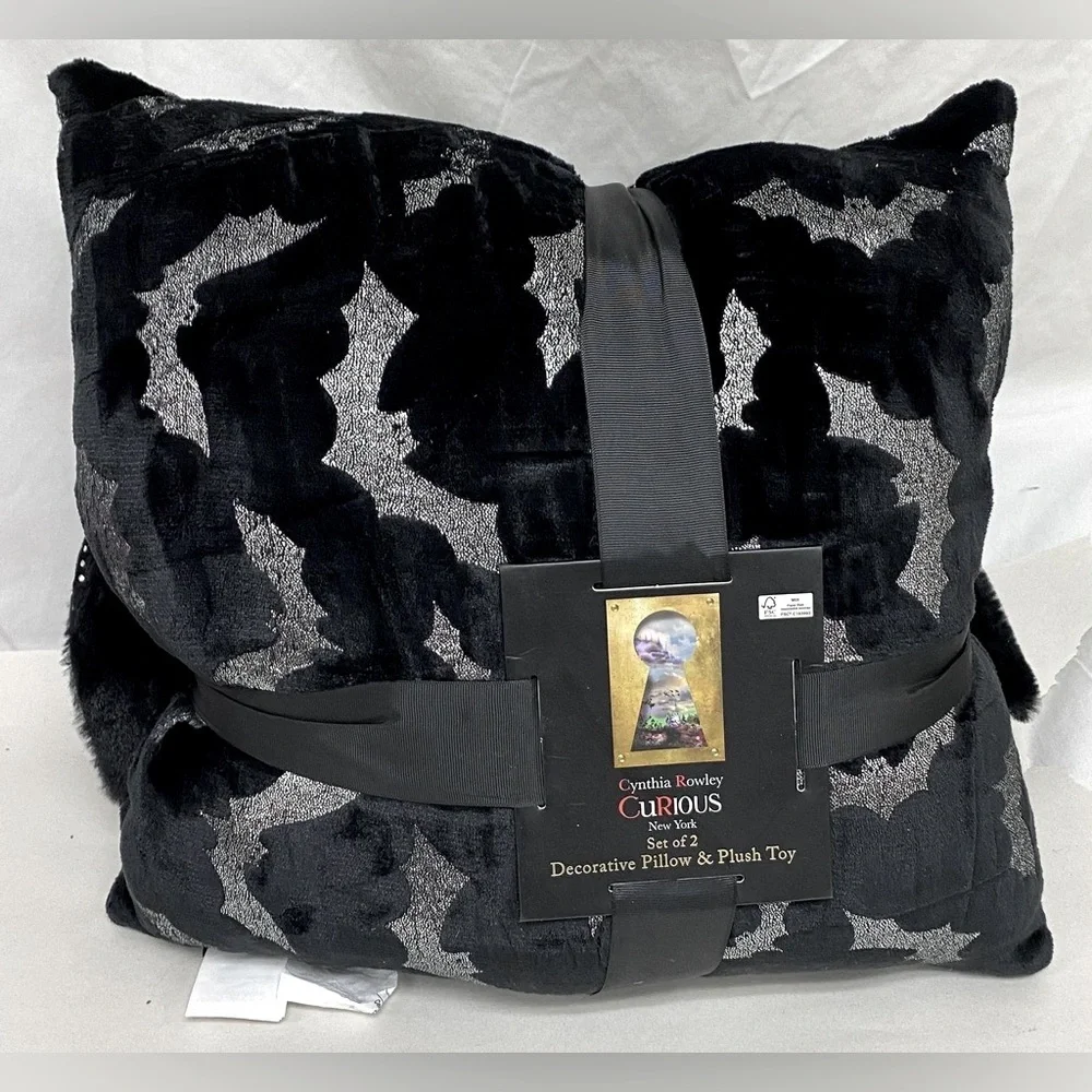NWT Cynthia Rowley Curious Halloween Rhinestone Bat Pillow & Plush Animal Bling